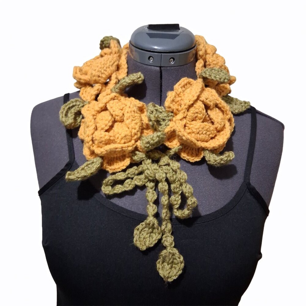 Rose Necklace Scarf Neckwarmer Mustard Yellow